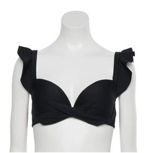 Nicole Miller Black Ruffle Bikini Top